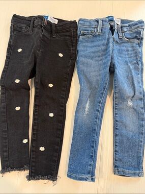 Old Navy Black Daisy-Embroidered Jeans & Blue Distressed Skinny Jeans